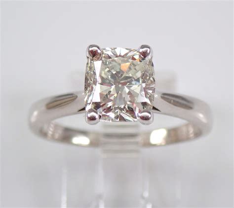 2 carat Cushion Cut Diamond Engagement Ring - 14K White Gold Solitaire ...