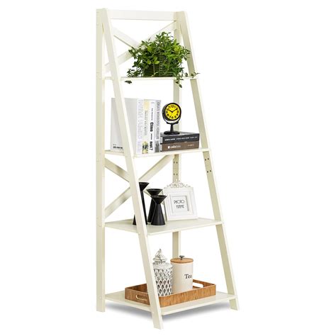 Buy ZENODDLY Ladder Shelf White Ladder Bookshelf, 56.3in Tall Standing ...