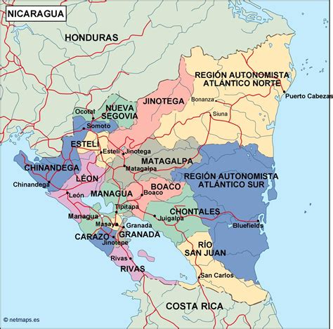 nicaragua political map. Eps Illustrator Map | Vector World Maps