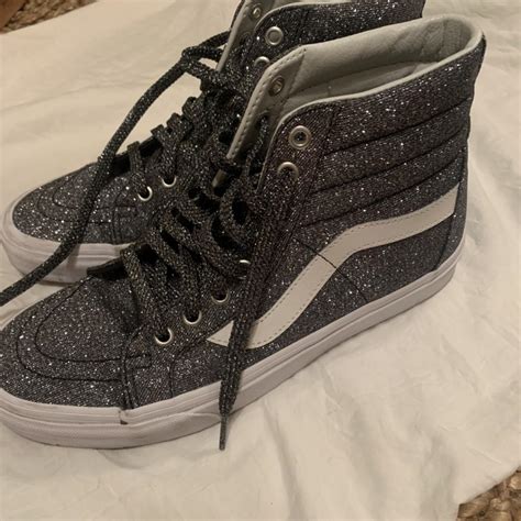 Dark gray sparkly high top Vans! In great condition,... - Depop