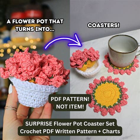 Crochet Flower Coaster, Flower Coaster Crochet Pattern, Tulip Crochet ...