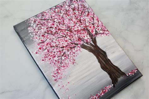 Cherry Blossom Tree Painting with Acrylics and Q-Tips | Easy Painting Idea