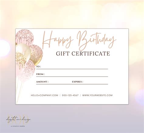 Gift Certificate Template, Editable Printable Happy Birthday Gift ...