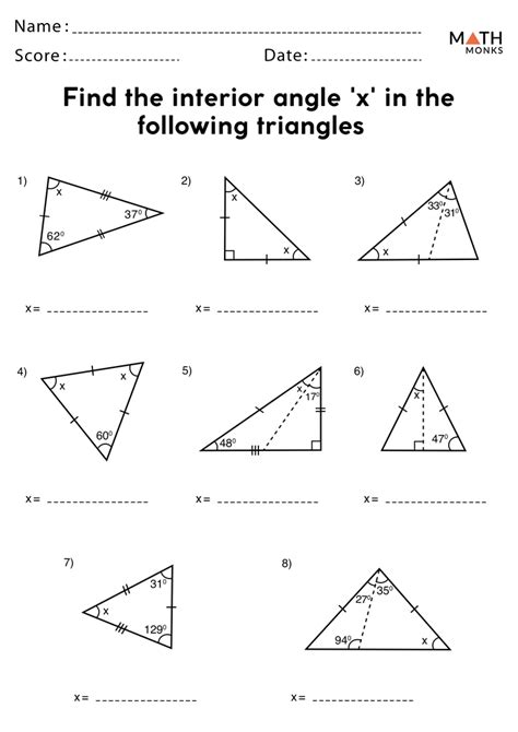 Interior And Exterior Angle Measures Worksheets