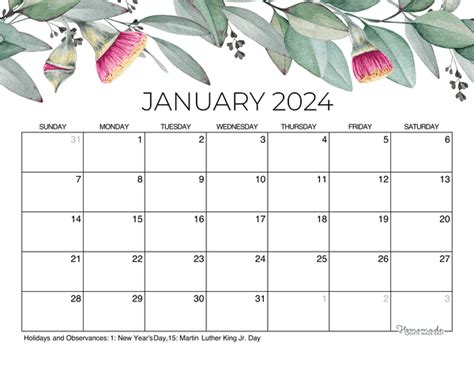 January 2024 Calendar Download - Vinni Jessalin