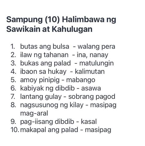 Sawikain Kahulugan At Halimbawa Brainly