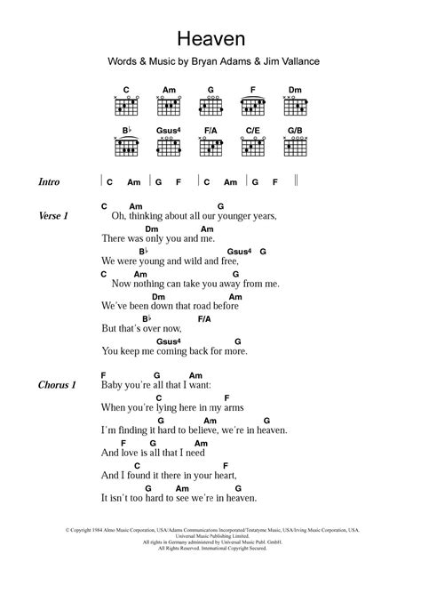 Heaven by Bryan Adams - Guitar Chords/Lyrics - Guitar Instructor