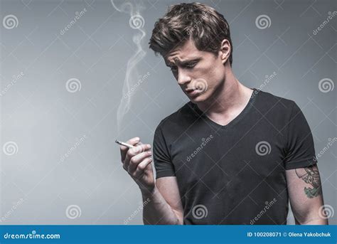 Upset Male Smoker Has Stress Stock Image - Image of modern, depression ...