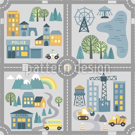 Playground City Map Seamless Vector Pattern Design