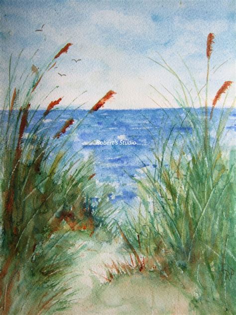 The Beach Print Of Original Watercolor seascape painting