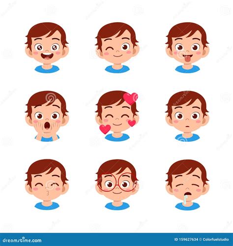 Cute Kid Face Expression Emoji Emoticon Set Stock Vector - Illustration ...