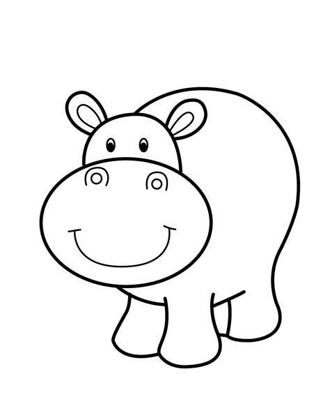 Hippo smiling - cartoon animals coloring pages for kids, printable free ...