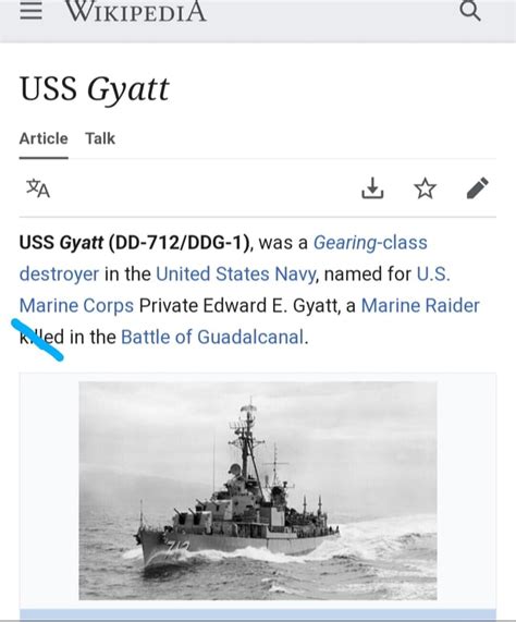 = WIKIPEDIA Q USS Gyatt Article Talk uo ww & USS Gyatt was a Gearing ...