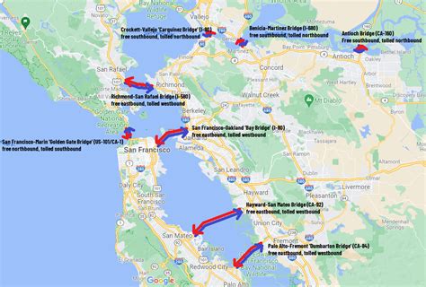 I made a map of the SF Bay Area's bridges and in what direction toll is ...