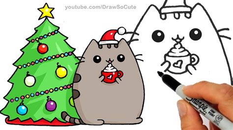 How to Draw Christmas Holiday Pusheen Cat step by step Easy and Cute ...