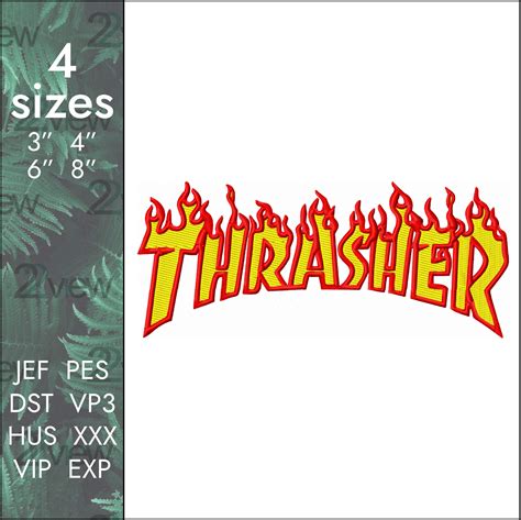 Thrasher Embroidery Design, skateboarding brand logo, 4 size | Inspire ...