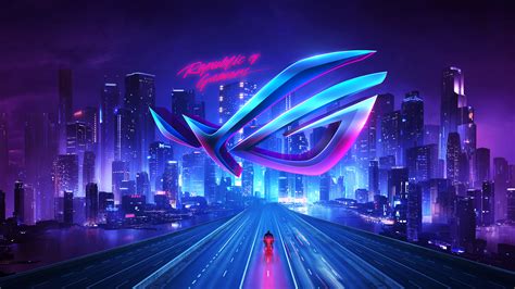 ASUS ROG, Republic of Gamers, Neon, City, 4K, Technology - WallpaperLO