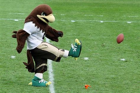 Lehigh University Mountain Hawk mascot attempts a field goal. http ...