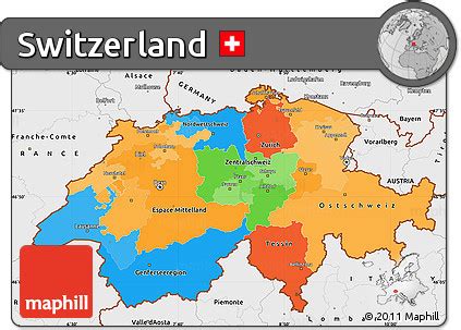 Free Political Simple Map of Switzerland, single color outside, borders ...