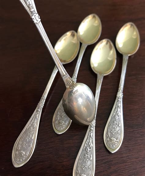 Antique Silver demitasse Spoons, Unique pattern, bird and butterflies ...