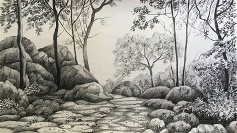 Landscape drawing in pencil | forest drawing | pencil sketch - YouTube