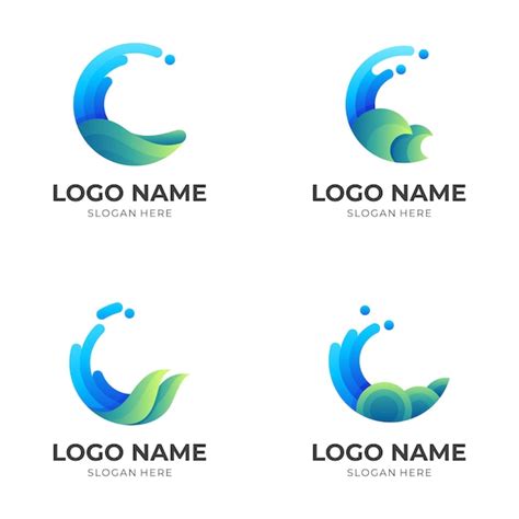 Premium Vector | Set wave logo design with 3d green and blue color style