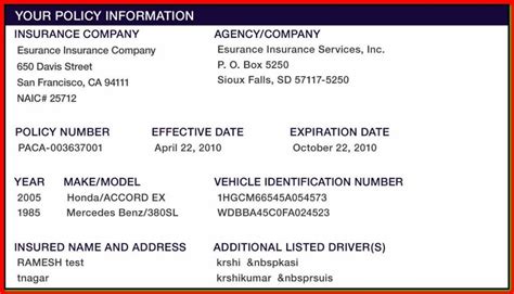 Proof Of Auto Insurance Template Free | Template Business