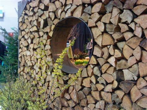 Firewood Wall with Round Window | Outdoor Decor