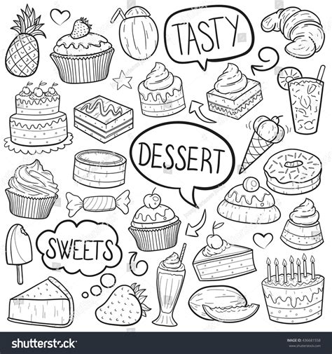 Desserts Sweets Doodle Icons Hand Drawn Stock Vector (Royalty Free ...