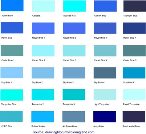 Different Shades of Blue: A List With Color Names and Codes - Drawing Blog