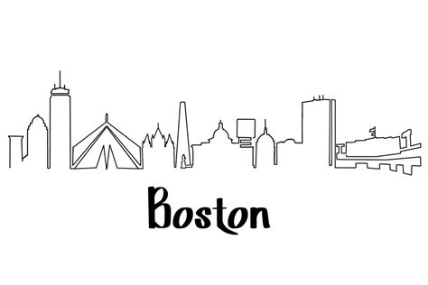 Boston Skyline Line Drawing, Simple Skyscraper Panoramic View ...