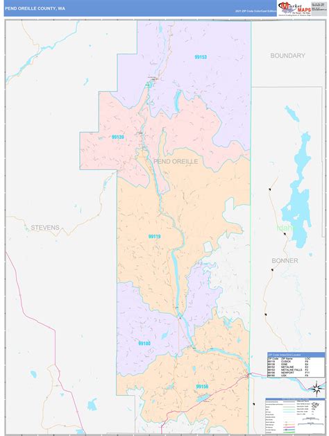 Pend Oreille County, WA Wall Map Color Cast Style by MarketMAPS ...