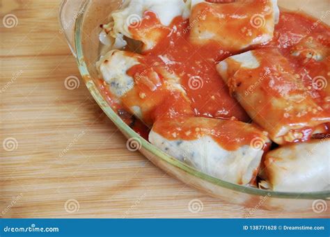 Stuffed Cabbage in Tomato Sauce 2 Stock Photo - Image of appetizing ...