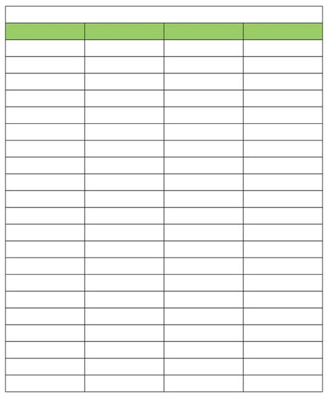 Printable Blank 4 Column Chart Templates | Templates printable free ...