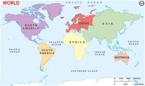 World Map Showing Continents And Countries