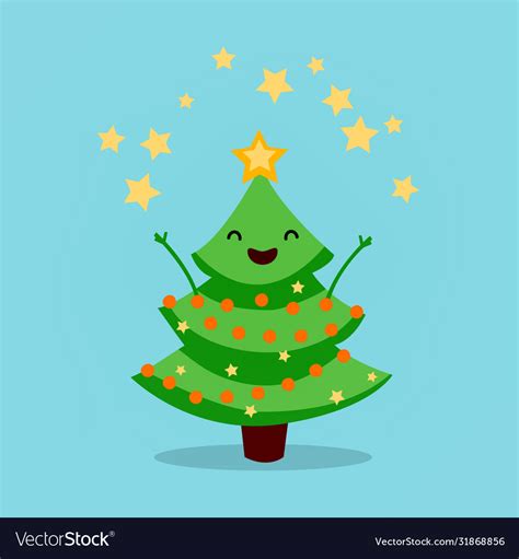 Funny animated christmas tree fireworks stars Vector Image