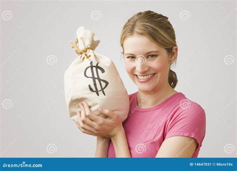 Woman Holding Money Bag Stock Image - Image: 14647031