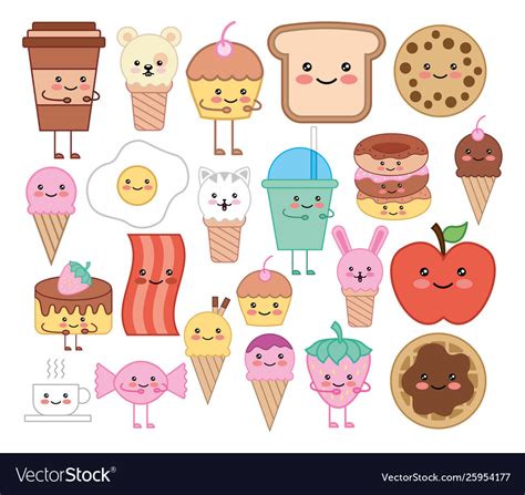 Bundle emojis food kawaii characters Royalty Free Vector