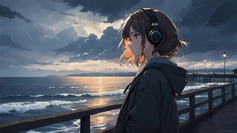 Lonely Anime Girl Sunset Beach Live Wallpaper - MoeWalls