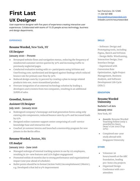 User Experience Ux Designer Resume Sample For 2022 - Riset