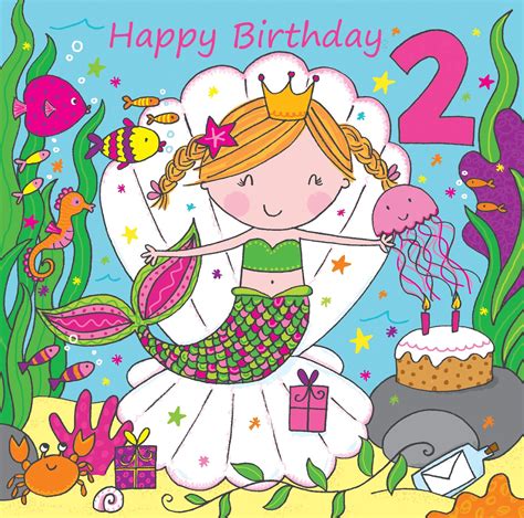 Buy Twizler 2nd Birthday Card for Girl with Cute Mermaid & Glitter - Two Year Old - Age 2 Card ...