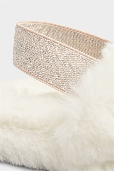 Cream Vegan Faux Fur Slingback Slippers In Regular Fit | Long Tall Sally