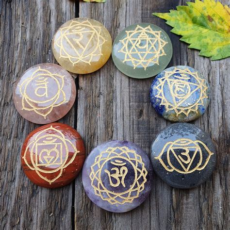 Seven 7 Chakra Stone Disc Set Healing Crystal Rainbow Chakra | Etsy