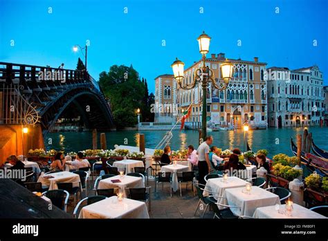 Italy, Veneto, Venice, Restaurant and Terrace along Grand Canal Stock ...