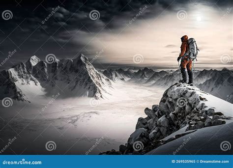 Man Climber Climbing Everest Snowy Mountains Illustration Generative AI ...