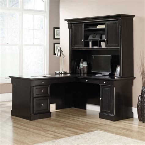 L Shaped Desk with Hutch and Credenza in Wind Oak - 417700-698-714-KIT