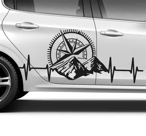 mountains and compass for car window decal - TenStickers