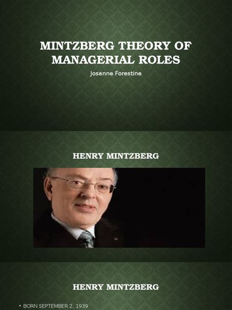 Mintzberg Theory of Managerial Roles | Entrepreneurship | Health Care