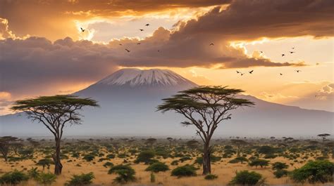 African Sunset with Kilimanjaro and Soaring Birds | MUSE AI