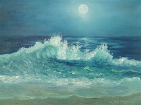 Moon Over Ocean Painting